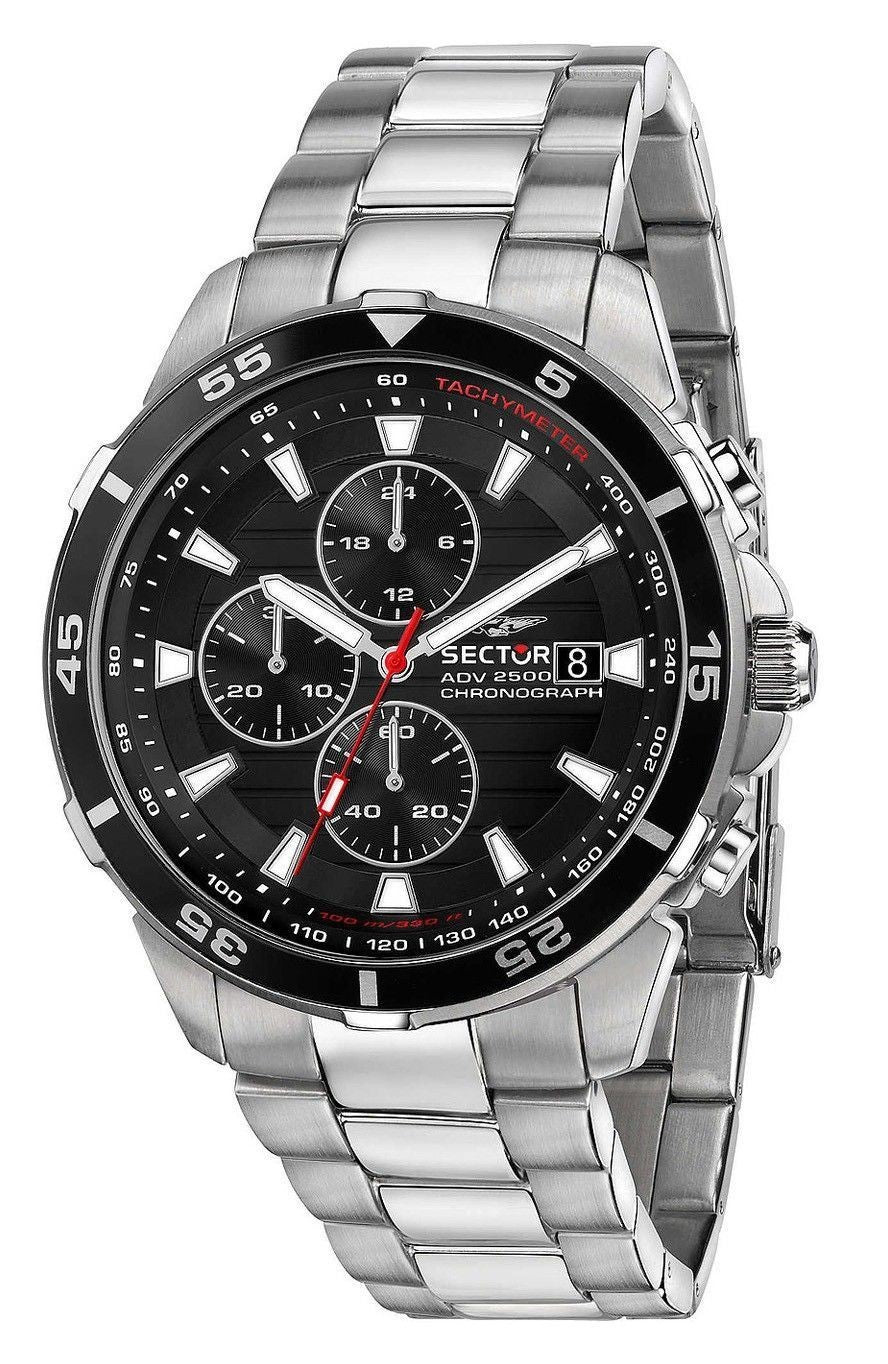 Sector ADV2500 kronograf rostfritt stål svart urtavla Quartz R3273643003 100M herrklocka