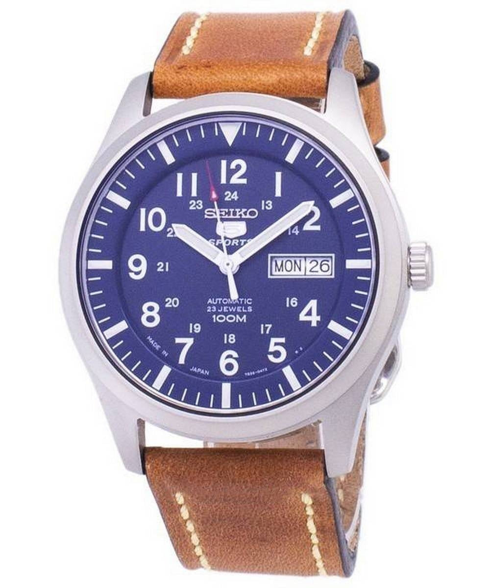 Seiko 5 Sports SNZG11J1-var-LS17 automatisk brunt läderarmband herrklocka