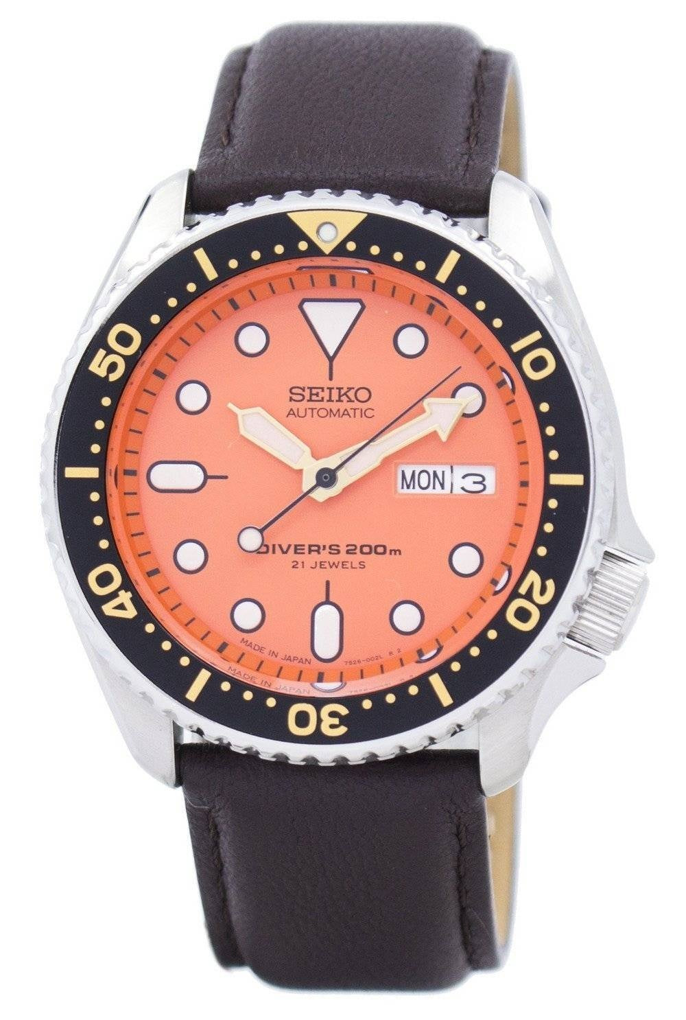Seiko Automatic Divers mörkbrunt läder SKX011J1-var-LS11 200M herrklocka