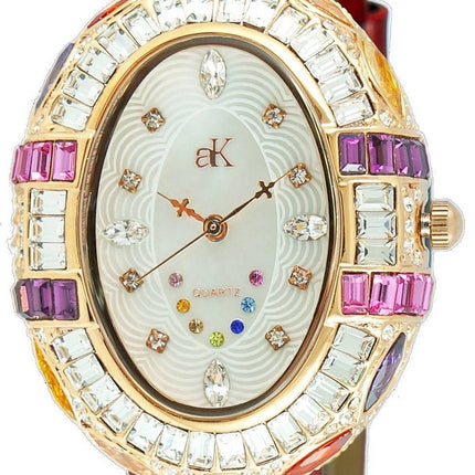 Adee Kaye Crown Collection Kristallaccenter Vit Pärlemorurtavla Quartz AK2113-LRG Damklocka