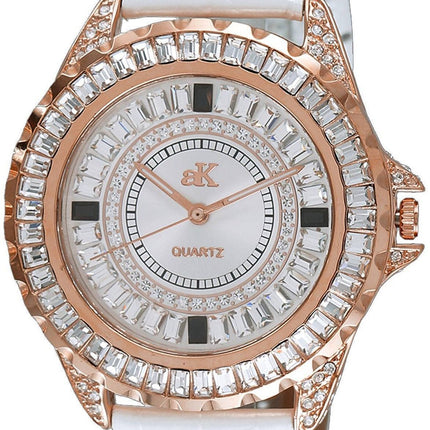 Adee Kaye Mondo G-3 Collection Crystal Accents Sunray Mässing Rhodium Plated Urtavla Quartz AK2727-R Damklocka