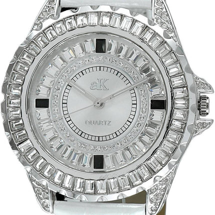 Adee Kaye Mondo G-3 Collection Kristallaccenter Silver Mässing Rhodiumpläterad Urtavla Quartz AK2727-S Damklocka