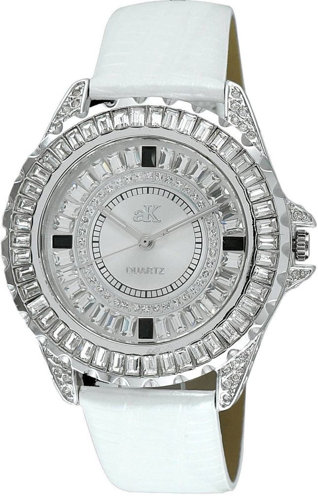 Adee Kaye Mondo G-3 Collection Kristallaccenter Silver Mässing Rhodiumpläterad Urtavla Quartz AK2727-S Damklocka
