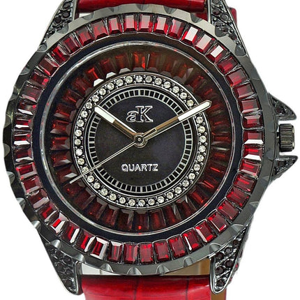 Adee Kaye Mondo G-3 Collection Kristallaccenter Sunray Mässing Rhodiumpläterad Urtavla Quartz AK2727-B Damklocka