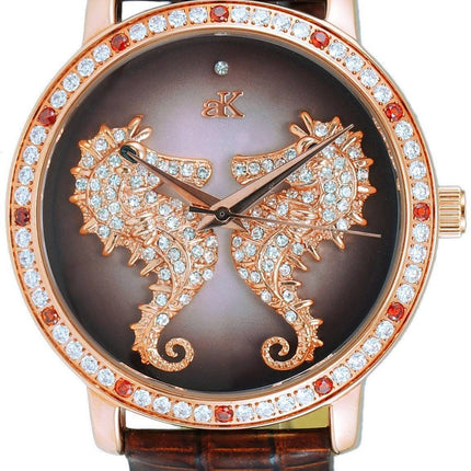 Adee Kaye Seahorsee Collection Crystal Accenter Brun Urtavla Quartz AK2002-LRG Damklocka