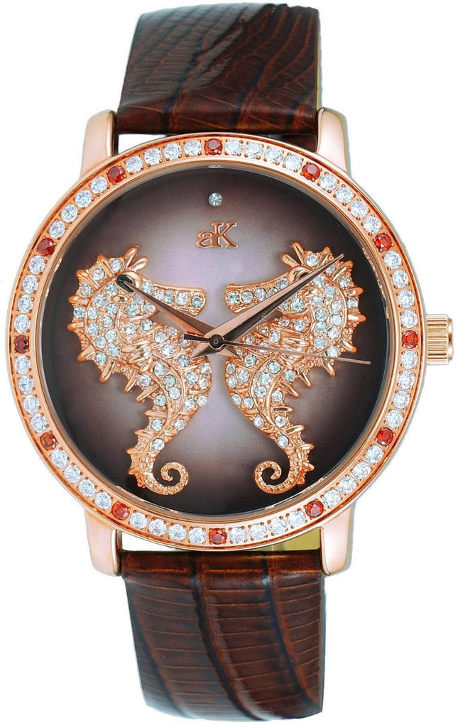 Adee Kaye Seahorsee Collection Crystal Accenter Brun Urtavla Quartz AK2002-LRG Damklocka