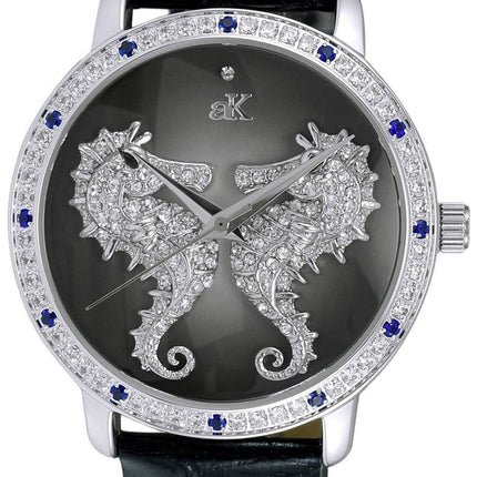 Adee Kaye Seahorsee Collection Crystal Accents Black Dial Quartz AK2002-LBU Damklocka