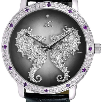 Adee Kaye Seahorsee Crystal Accents Black Dial Quartz AK2002-LPU Damklocka