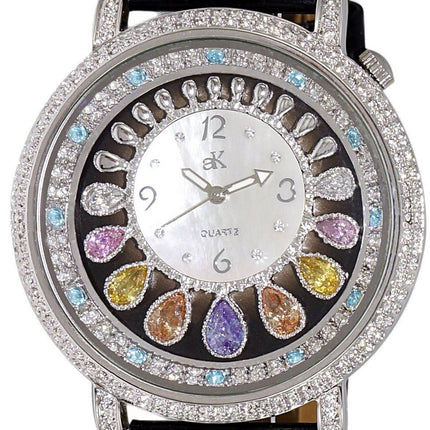 Adee Kaye Tear Drop Collection Crystal Accenter Vit Pärlemor Urtavla Quartz AK2112-L Damklocka