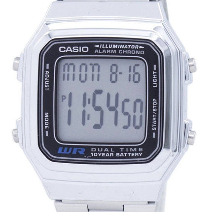 Casio digitalt larm i rostfritt stål Chrono Dual Time A178WA-1ADF A178WA-1A herrklocka