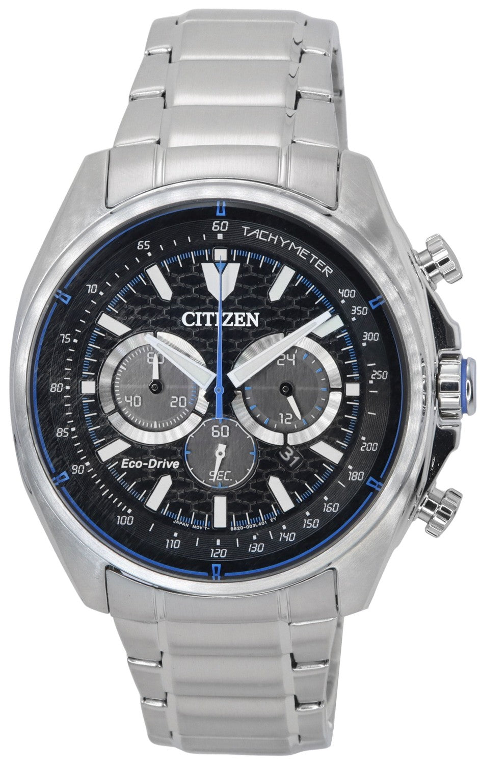 Citizen Eco-Drive kronograf rostfritt stål svart urtavla CA4560-81E 100M herrklocka