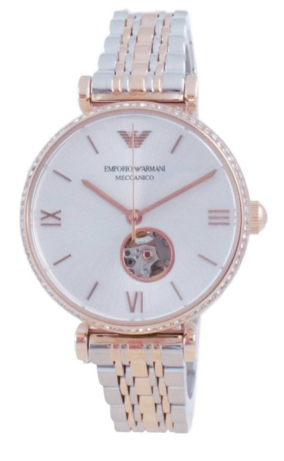 Emporio Armani Gianni T-Bar Open Heart Tvåfärgad rostfritt stål Automatisk AR60019 unisexklocka