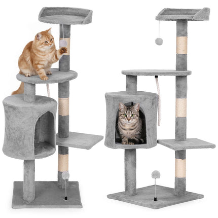 FURVEO - Cat Scratching Post Tower with House, 110 cm Gray
