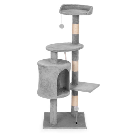FURVEO - Cat Scratching Post Tower with House, 110 cm Gray