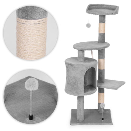 FURVEO - Cat Scratching Post Tower with House, 110 cm Gray