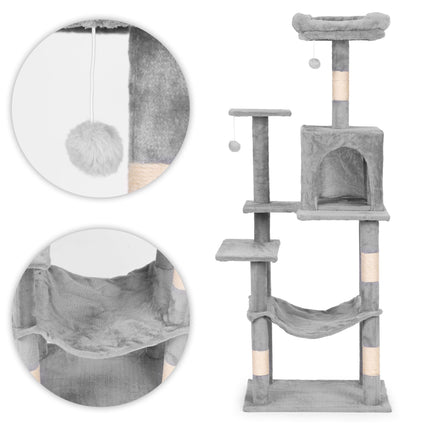 FURVEO - Klösträd med sisal, hängmatta och liggplattform, grå, 110 cm