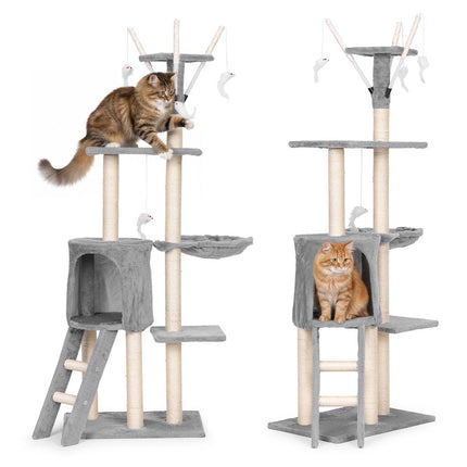 FURVEO - Klösträd med sisal, hängmatta och liggplattform, grå, 134 cm