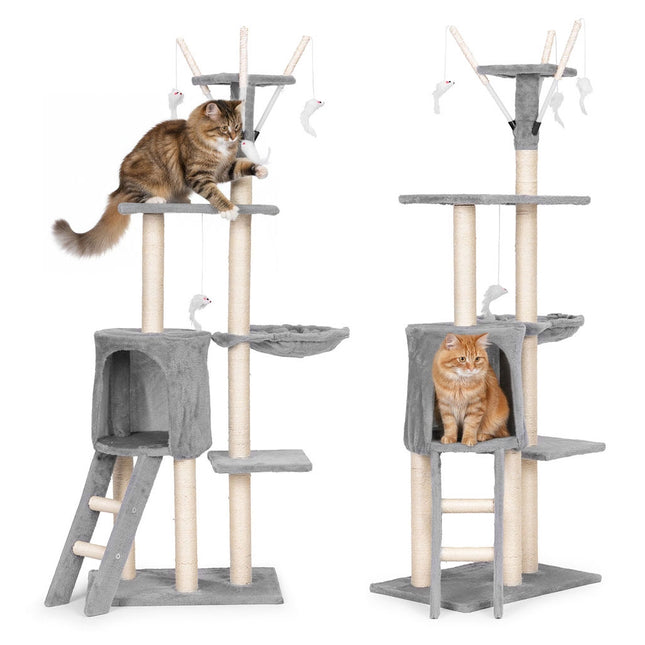 FURVEO - Klösträd med sisal, hängmatta och liggplattform, grå, 134 cm