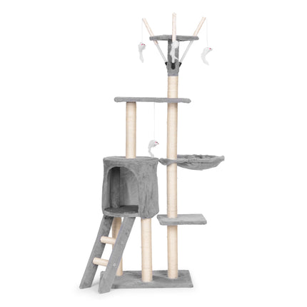 FURVEO - Klösträd med sisal, hängmatta och liggplattform, grå, 134 cm