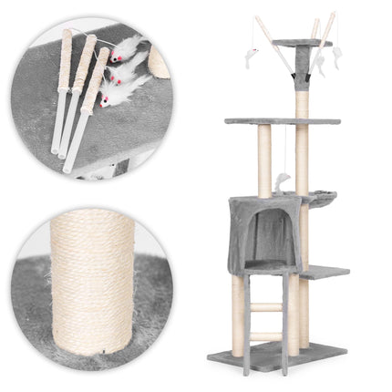 FURVEO - Klösträd med sisal, hängmatta och liggplattform, grå, 134 cm