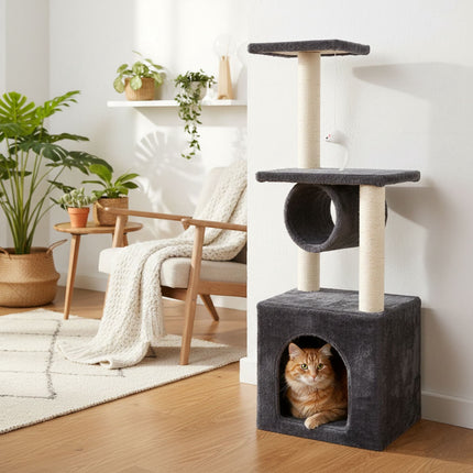FURVEO - Klösträd med sisal, koja och liggplattform, grå, 94 cm