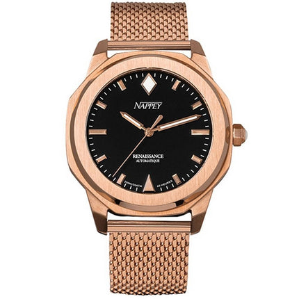 Nappey Renaissance Rose Gold And Black Milanese Automatisk NY41-BD1M-6B9A 200M unisexklocka