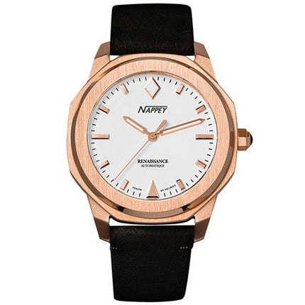 Nappey Renaissance Rose Gold And White Mocka Automatisk NY41-BD2M-3B1A 200M unisexklocka