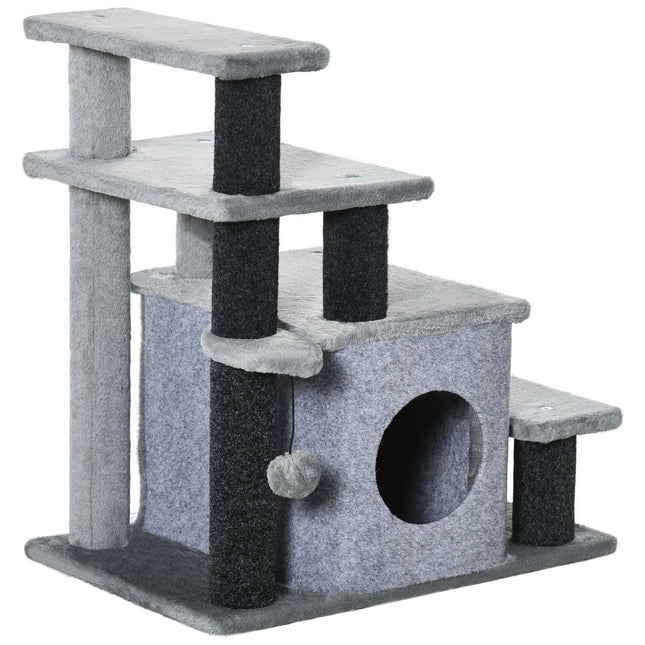 PAWROOM - Höjdjusterbar hundtrappa med 4 steg, grå, 60×40×66 cm