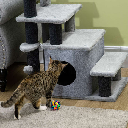 PAWROOM - Höjdjusterbar hundtrappa med 4 steg, grå, 60×40×66 cm