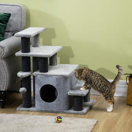 PAWROOM - Höjdjusterbar hundtrappa med 4 steg, grå, 60×40×66 cm
