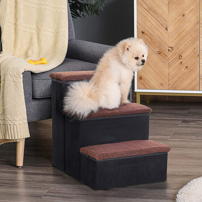 PAWROOM - Hopfällbar hundtrappa med 3 steg, svart, 40×54×48 cm