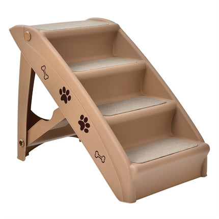 PAWROOM - Pet Stairs with 4 Steps Portable Climbing Ladder Safe Dog Ramp 62.5 x 38 x 49cm Brown