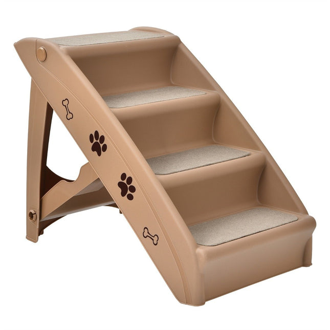 PAWROOM - Pet Stairs with 4 Steps Portable Climbing Ladder Safe Dog Ramp 62.5 x 38 x 49cm Brown