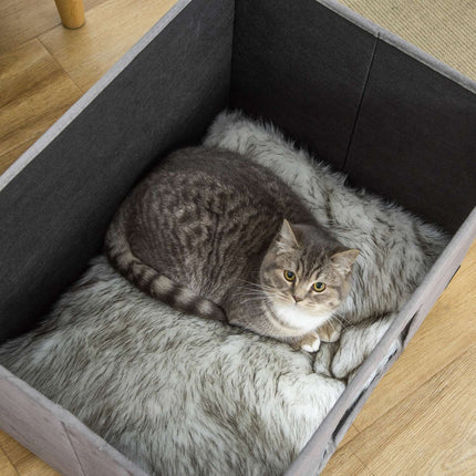 PAWROOM - Hopfällbar kattkoja med mjuk plysch, grå/svart/vit, 60×45×44,5 cm