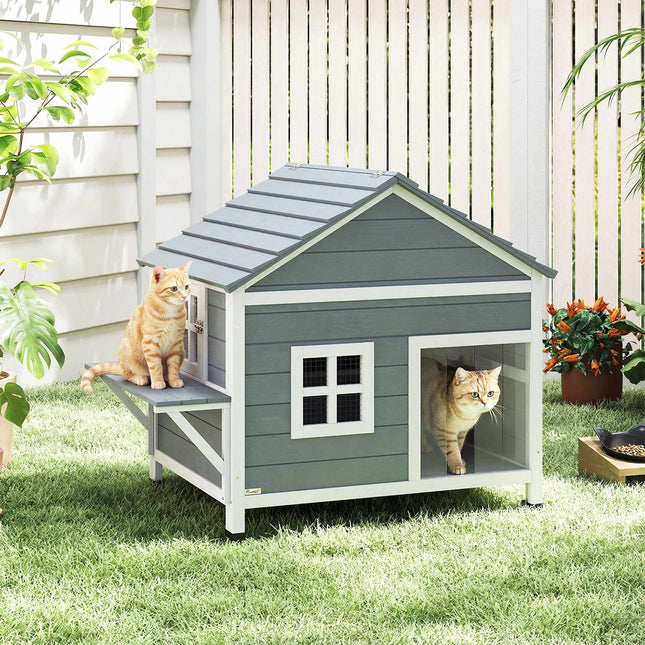 PAWROOM - Hopfällbart katthus för utomhusbruk, vit/grå, 101×72,5×81 cm