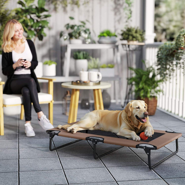 PAWROOM - Hopfällbar upphöjd hundsäng, brun/svart, 107×61×20 cm