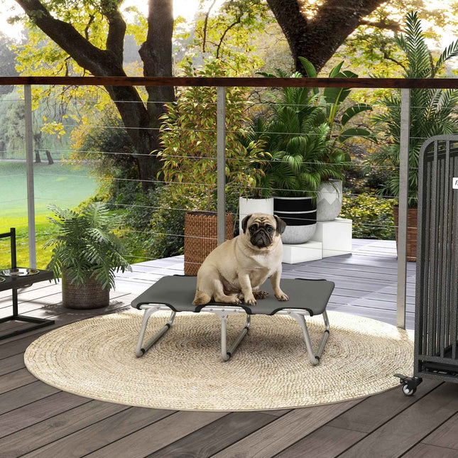 PAWROOM - Hopfällbar upphöjd hundsäng för utomhusbruk, grå, 71×58×20 cm