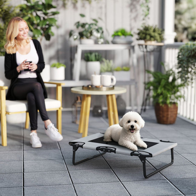 PAWROOM - Hopfällbar upphöjd hundsäng, ljusgrå/svart, 75×51×18 cm