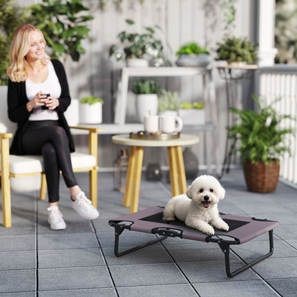 PAWROOM - Hopfällbar upphöjd hundsäng med nättyg, brun/svart, 75×51×18 cm