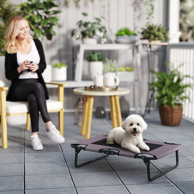 PAWROOM - Hopfällbar upphöjd hundsäng med nättyg, brun/svart, 75×51×18 cm