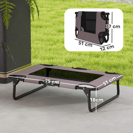 PAWROOM - Hopfällbar upphöjd hundsäng med nättyg, brun/svart, 75×51×18 cm