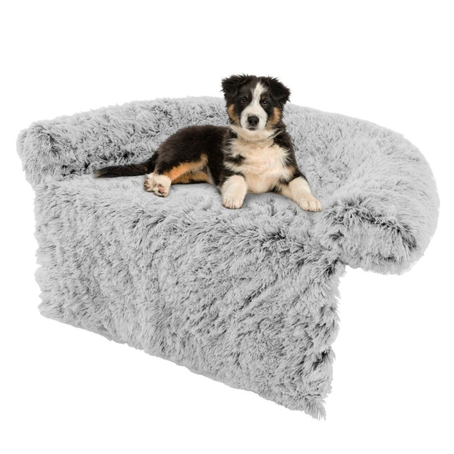 PAWROOM - Plush dog bed with non-slip base, removable washable cover and soft bolster, medium size 112 x 101 cm, grey-white