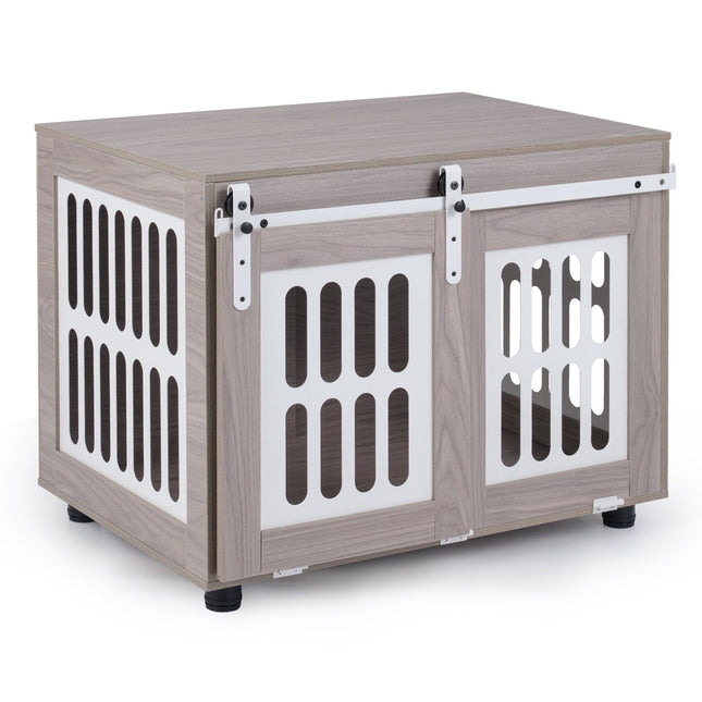 PAWROOM - Dog Crate with Lockable Sliding Door & Side Windows, Grey