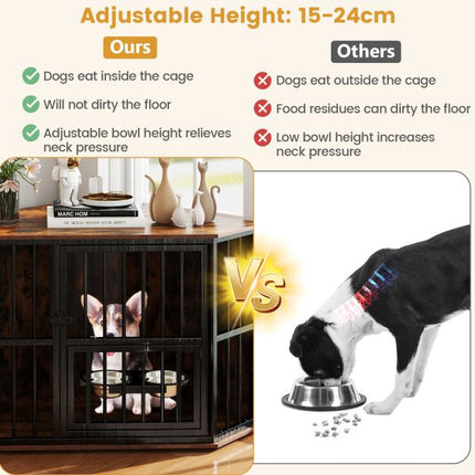 PAWROOM - Corner Dog Crate Furniture, 114x60x68 cm, Adjustable Feeder