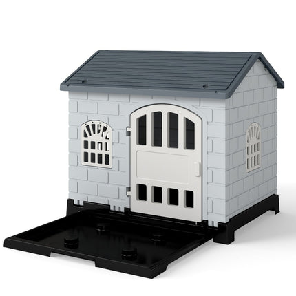 PAWROOM - Outdoor Dog House with Door, 3 Windows, Removable Floor