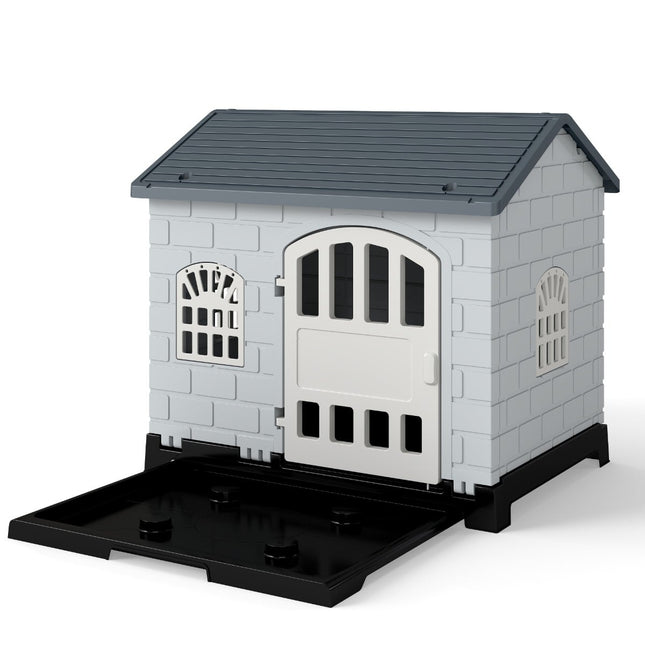 PAWROOM - Outdoor Dog House with Door, 3 Windows, Removable Floor