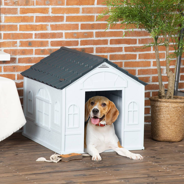 PAWROOM - Hundkoja för utomhusbruk med ventilation, grå, 65×75,7×63 cm
