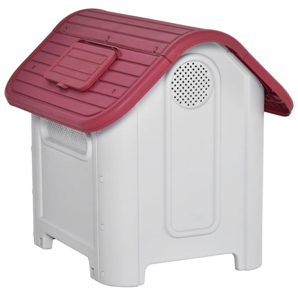 PAWROOM - Hundkoja för utomhusbruk med ventilation, röd/ljusgrå, 59×75×66 cm