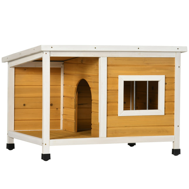 PAWROOM - Hundkoja med öppningsbart tak, orange/vit/grön, 85,5×62×60 cm
