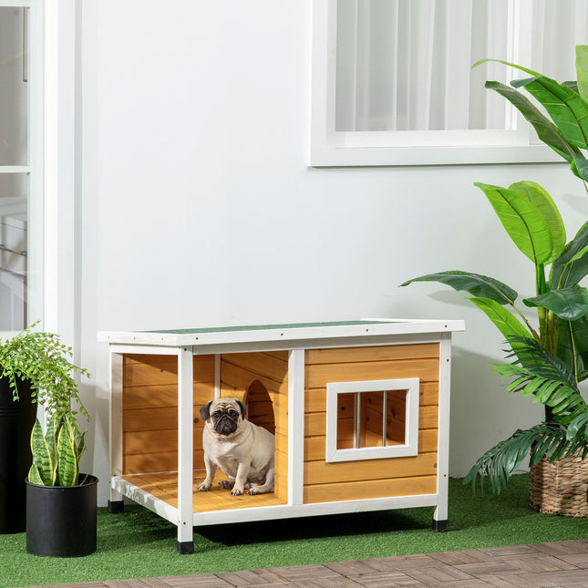 PAWROOM - Hundkoja med öppningsbart tak, orange/vit/grön, 85,5×62×60 cm